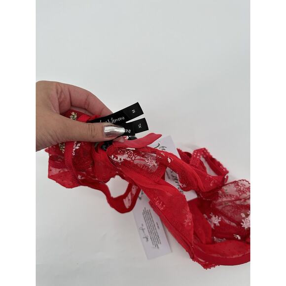 For Love & Lemons Red Lace Heart Embroidery Bra & Thong Panty Set Size XL/L NWT - Picture 11 of 11